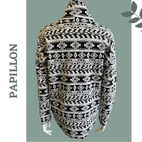 Papillon Mock Neck Aztec Print Pullover Black Cream Long Sleeve Size XS - Picture 5 of 8